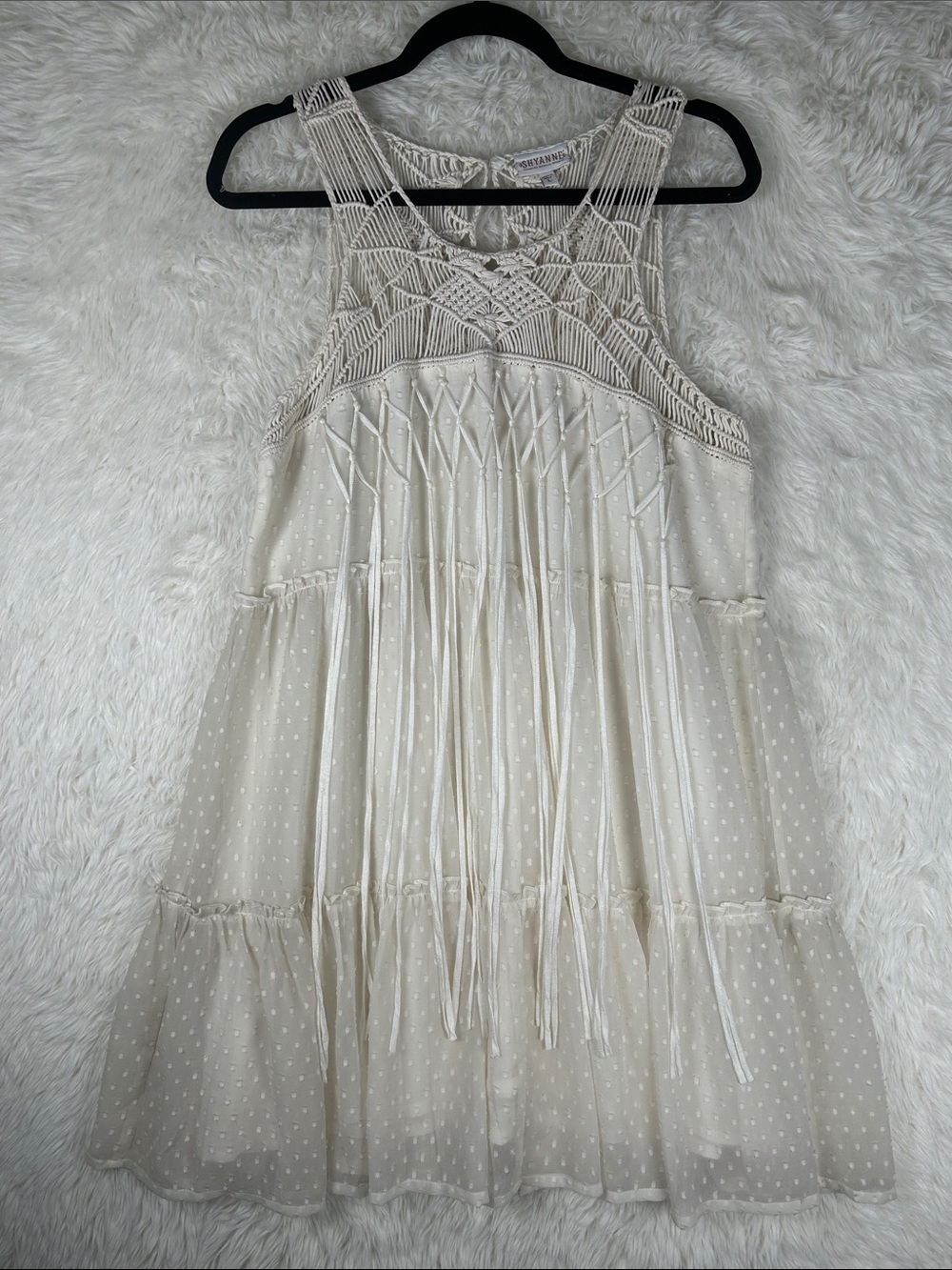Shyanne County Cream Swiss Dot Crochet-Top Summer Dress